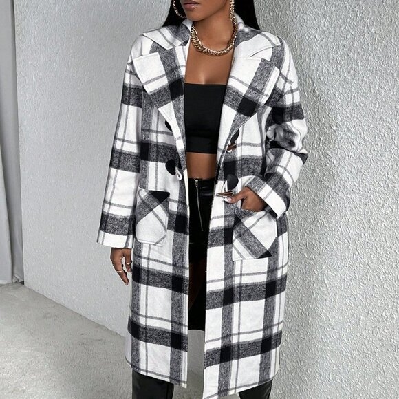 Plaid Print Drop Shoulder Overcoat Multicolor - Picture 5 of 6